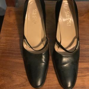 Gucci black leather Mary Jane pumps
